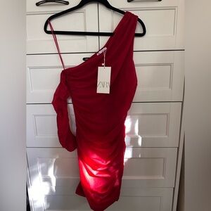 Zara ruched asymmetrical dress Red Size M New with tags